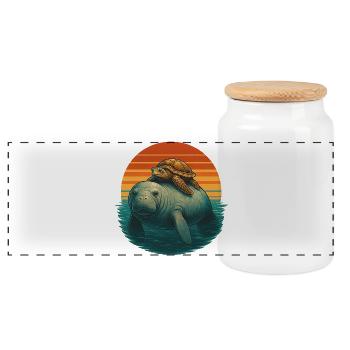 Manatee Turtle Ocean Friends - Panoramic Cookie Jar with Wooden Lid - white - Front