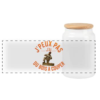 I can't, I have wood to cut - Panoramic Cookie Jar with Wooden Lid - white - Front