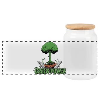 Green power tree - Panoramic Cookie Jar with Wooden Lid - white - Front