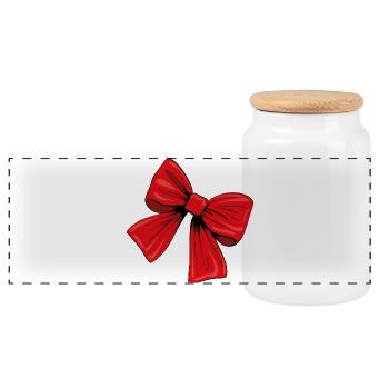 Red ribbon - Panoramic Cookie Jar with Wooden Lid - white - Front