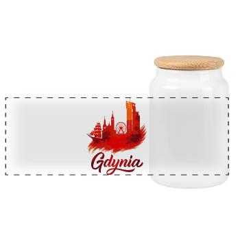 Gdynia Poland Polska White Harbor City Red Gift - Panoramic Cookie Jar with Wooden Lid - white - Front