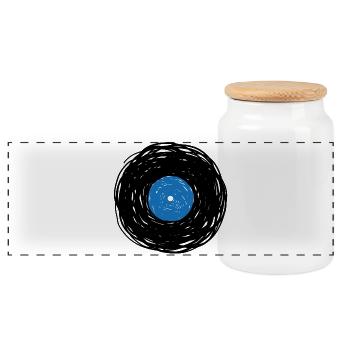 Vinyl Album Sketch Drawing - Panoramic Cookie Jar with Wooden Lid - white - Front