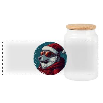 Wolf Weihnachten Christmas Xmas - Panoramic Cookie Jar with Wooden Lid - white - Front