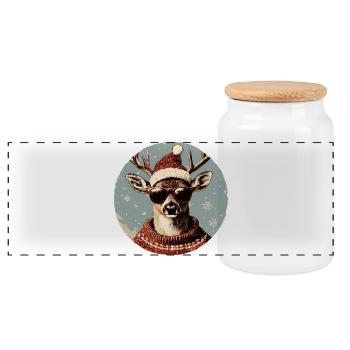 Hirsch Weihnachten Lustig Christmas - Panorama Keksdose mit Holzdeckel - Weiß - Vorne