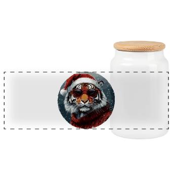 Tiger Weihnachten Lustig Christmas - Panorama Keksdose mit Holzdeckel - Weiß - Vorne