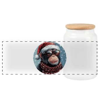 Affe Weihnachten Lustig Cool - Panorama Keksdose mit Holzdeckel - Weiß - Vorne