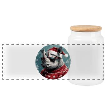 Rhino Christmas Christmas Xmas - Panoramic Cookie Jar with Wooden Lid - white - Front