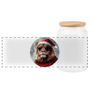 Lion Christmas Funny Cool - Panoramic Cookie Jar with Wooden Lid - white - Front