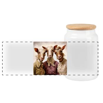 Retro goat trio in vintage style - Panoramic Cookie Jar with Wooden Lid - white - Front