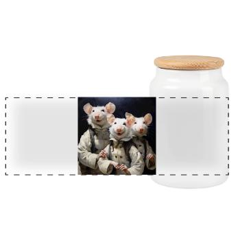 Ratten im Mantel-Trio - Panorama Keksdose mit Holzdeckel - Weiß - Vorne