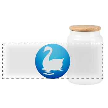 Elegante Schwan-Silhouette auf blauem Wasser - Panorama Keksdose mit Holzdeckel - Weiß - Vorne