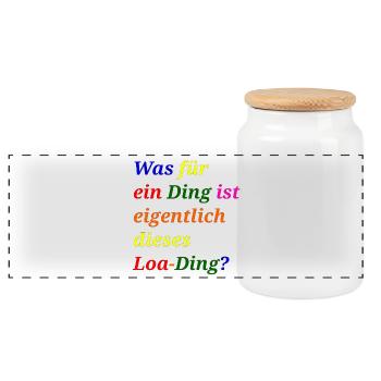 Loa thing? – Funny pun - Panoramic Cookie Jar with Wooden Lid - white - Front
