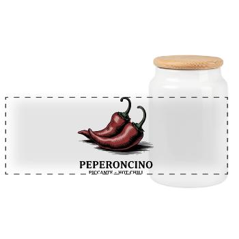 Peperoncino Piccante – Chili piquant - Boîte à biscuits avec couvercle en bois - blanc - Devant