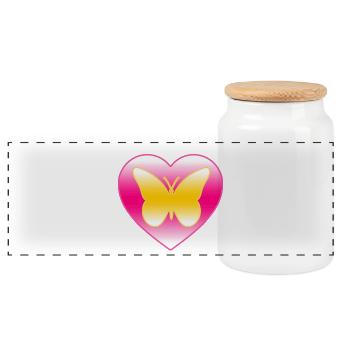 Butterfly - Panoramic Cookie Jar with Wooden Lid - white - Front