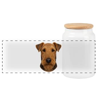 Dog Head Portrait Brown Tone - Panoramic Cookie Jar with Wooden Lid - white - Front