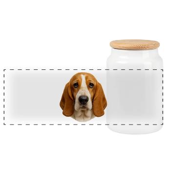 Beagle Porträt: Warmes Felldesign - Panorama Keksdose mit Holzdeckel - Weiß - Vorne