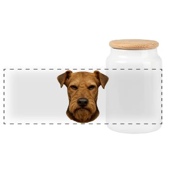 Terrier Kopfporträt Braun - Panorama Keksdose mit Holzdeckel - Weiß - Vorne