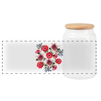 Wunderschönes Arrangement roter Rosen - Panorama Keksdose mit Holzdeckel - Weiß - Vorne