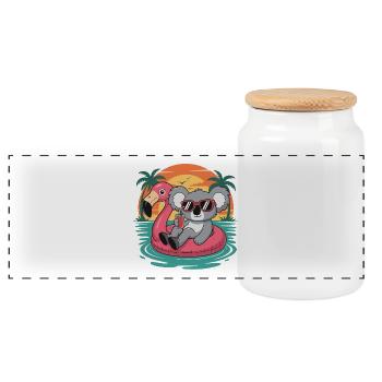 Drôle de char de flamants roses tropicaux d’été Koala - Boîte à biscuits avec couvercle en bois - blanc - Devant