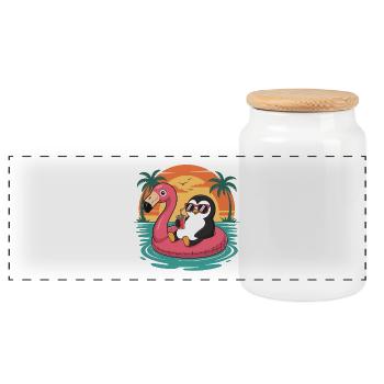 Lustiger Pinguin-tropischer Sommer-Flamingo-Float - Panorama Keksdose mit Holzdeckel - Weiß - Vorne