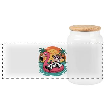 Lustige Kuh-Tropensommer-Flamingo-Float - Panorama Keksdose mit Holzdeckel - Weiß - Vorne