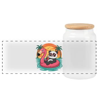 Lustiger Panda tropischer Sommer-Flamingo-Float - Panorama Keksdose mit Holzdeckel - Weiß - Vorne