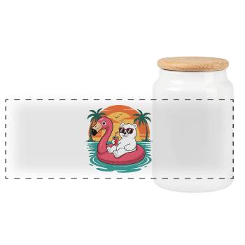 Char drôle d’ours polaires d’été tropical de flamants roses - Boîte à biscuits avec couvercle en bois - blanc - Devant