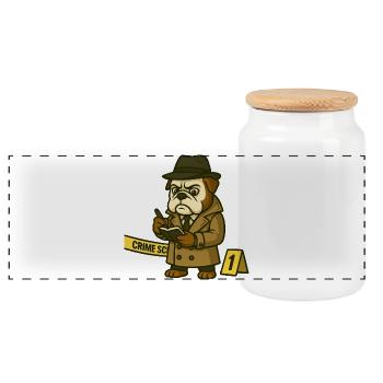 Detective Bulldog at Crime Scene Notes - Panoramic Cookie Jar with Wooden Lid - white - Front