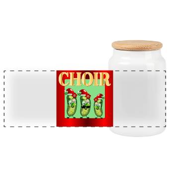 Christmas Santa Choir Pickles - Panoramic Cookie Jar with Wooden Lid - white - Front
