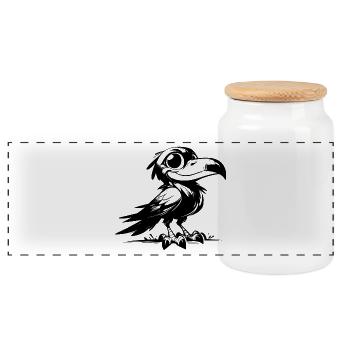 Funny laughing raven with big eyes - Panoramic Cookie Jar with Wooden Lid - white - Front