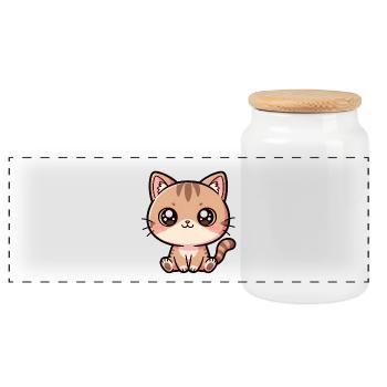 Kawaii Kitten Portrait - Panoramic Cookie Jar with Wooden Lid - white - Front