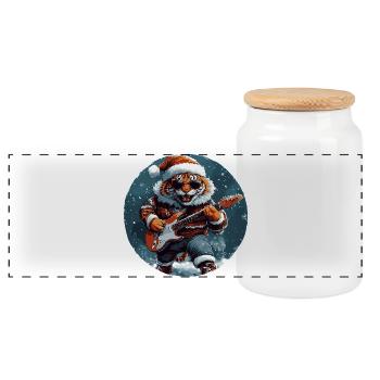 Tiger Christmas Guitar - Panoramic Cookie Jar with Wooden Lid - white - Front