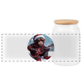 Monkey Christmas Guitar - Panoramic Cookie Jar with Wooden Lid - white - Front