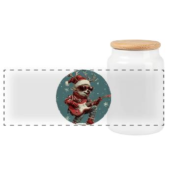Deer Christmas Guitar - Panoramic Cookie Jar with Wooden Lid - white - Front