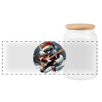 Fox Christmas Guitar - Panoramic Cookie Jar with Wooden Lid - white - Front