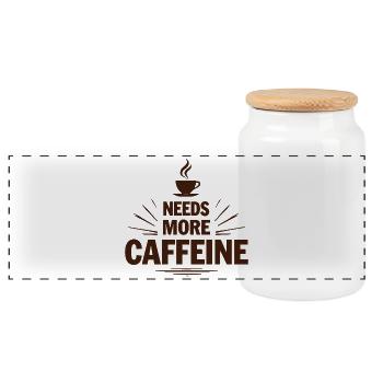 Needs More Caffeine Ich brauche mehr Kaffee - Panorama Keksdose mit Holzdeckel - Weiß - Vorne