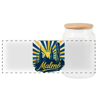 Malmö City Sweden Cool Epic Gift - Panoramic Cookie Jar with Wooden Lid - white - Front