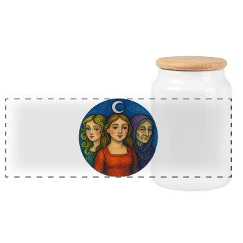 Moonlit Trio Portrait - Panoramic Cookie Jar with Wooden Lid - white - Front