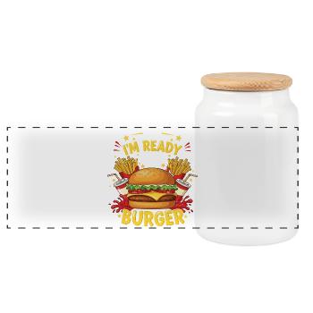 Burger Hamburger - Boîte à biscuits avec couvercle en bois - blanc - Devant