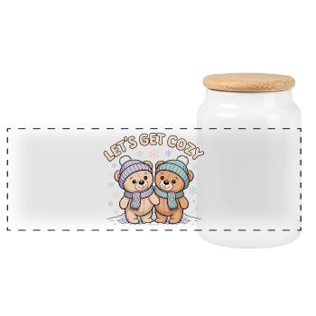 Lets Get Cozy - Panoramic Cookie Jar with Wooden Lid - white - Front