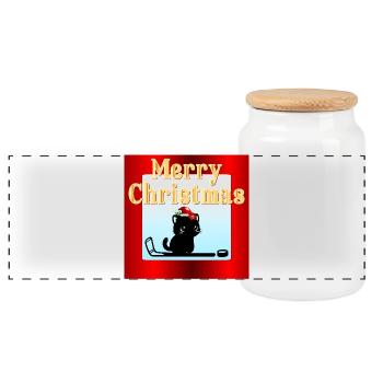 Hockey pour chats de Noël - Boîte à biscuits avec couvercle en bois - blanc - Devant