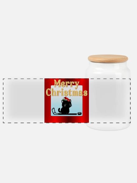 Weihnachts-Katzen-Hockey - Panorama Keksdose mit Holzdeckel - Weiß
