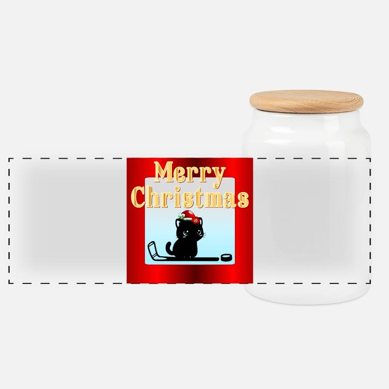 Weihnachts-Katzen-Hockey - Panorama Keksdose mit Holzdeckel - Weiß