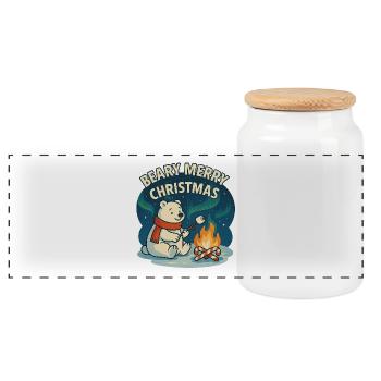 Beary Frohe Weihnachten-Lagerfeuer - Panorama Keksdose mit Holzdeckel - Weiß - Vorne
