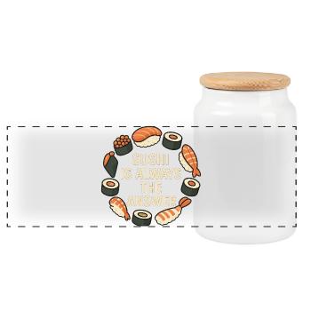 Sushi Is Always The Answer - Panoramic Cookie Jar with Wooden Lid - white - Front