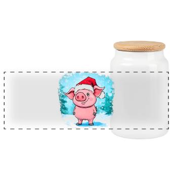 Piggy Christmas - Panoramic Cookie Jar with Wooden Lid - white - Front