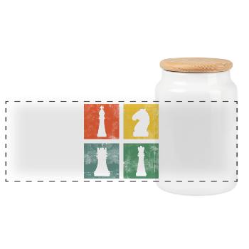 Chess Chess Pieces Chess Pieces Chess Players - Panoramic Cookie Jar with Wooden Lid - white - Front