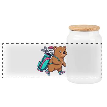 Funny Bear Golfer Cartoon Cool Golf Animal - Panoramic Cookie Jar with Wooden Lid - white - Front