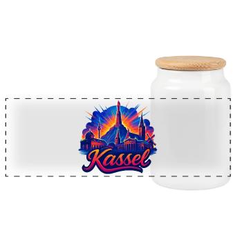 Kassel City Silhouette Radiant Cassel Gift - Panoramic Cookie Jar with Wooden Lid - white - Front