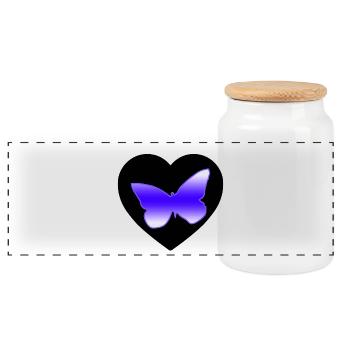 Butterflies - Panoramic Cookie Jar with Wooden Lid - white - Front